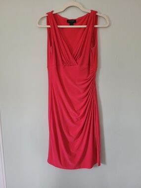 Deep Pink Sleeveless Faux-Wrap Dress - Lauren Ralph Lauren - Size 6